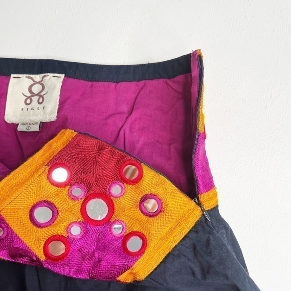 Figue Embroidered Mirrored Boho Mini Skirt Size S - Picture 5 of 7